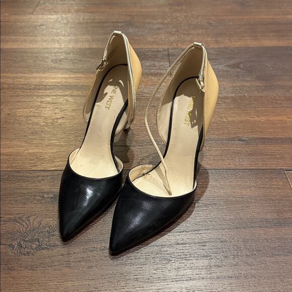 Nine West Shoes - Nine West Women's Black and Tan with Silver Heel & Ankle Strap Shoes.